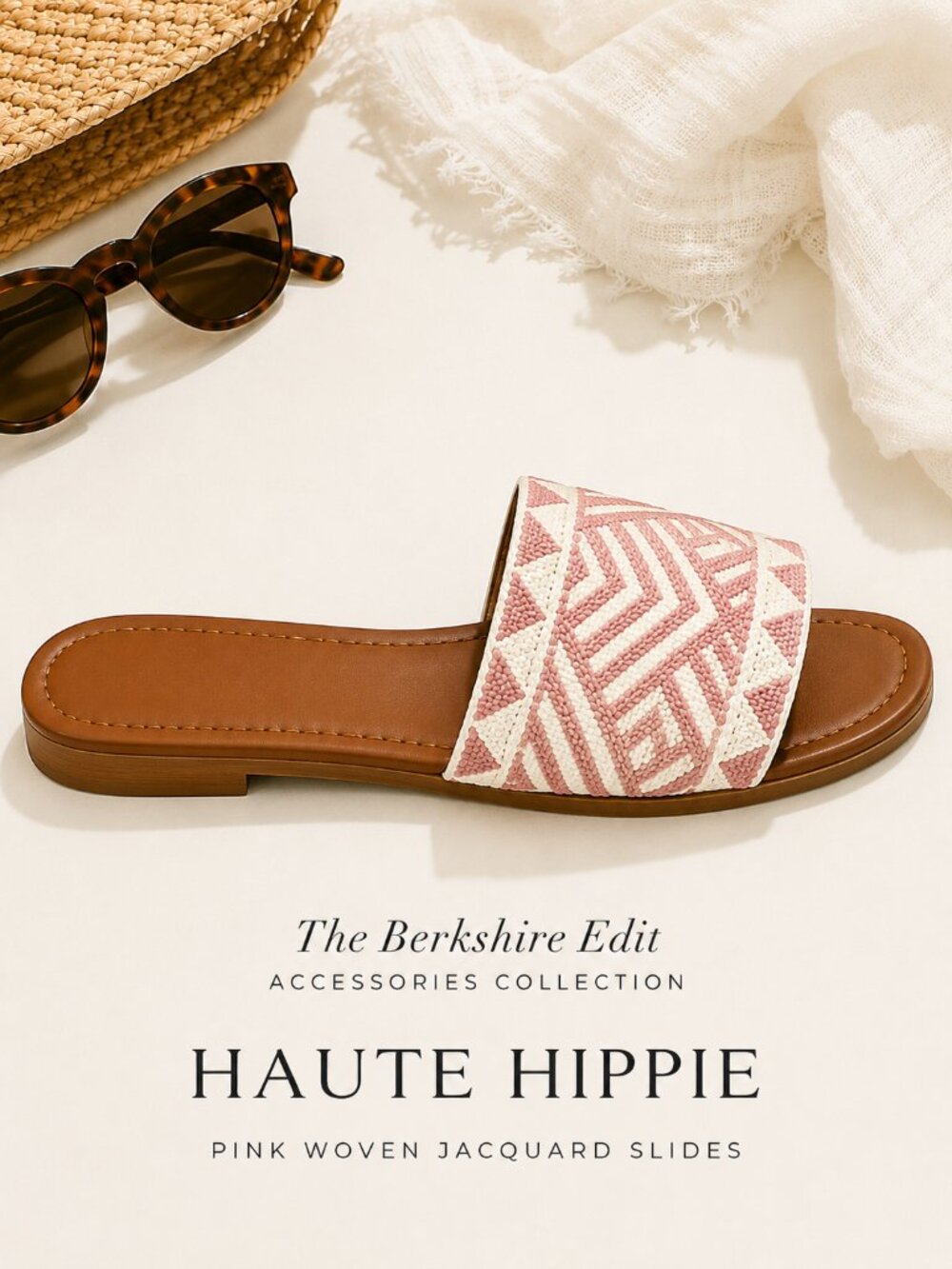 Haute Hippie NWT Pink Ivory Woven Jacquard Slide Sandals Boho Size 9